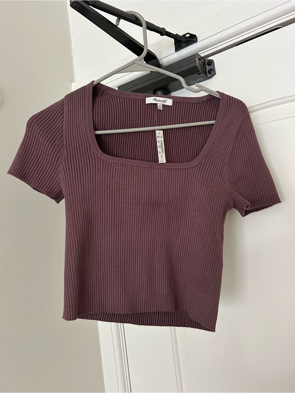 Madewell Ribbed Square-Neck Crop Top - Mauve